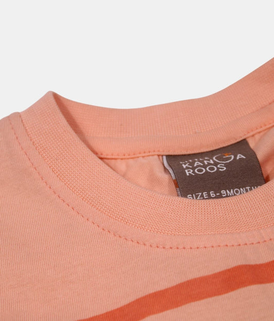 Little Kangaroos Peach Striped Kids T-Shirt with Ship Mates Print