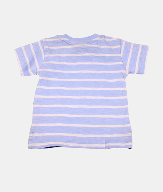 Little kangaroo Blue Striped Kids T-Shirt with Ocean Graphics