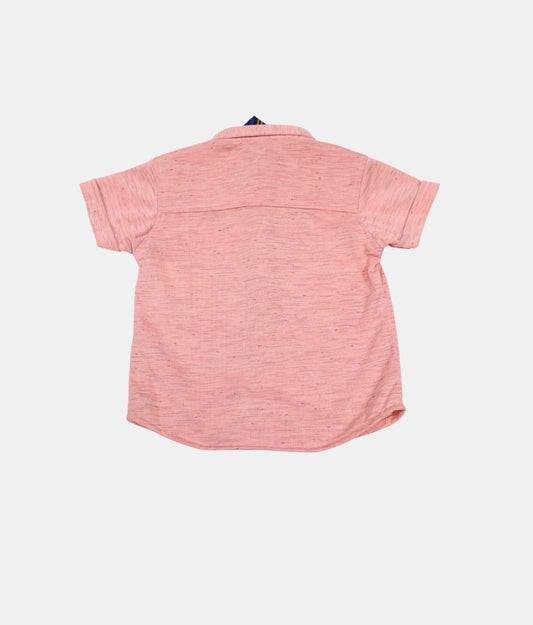 Little kangaroo Peach Melange Kids Shirt with Plaid Tie