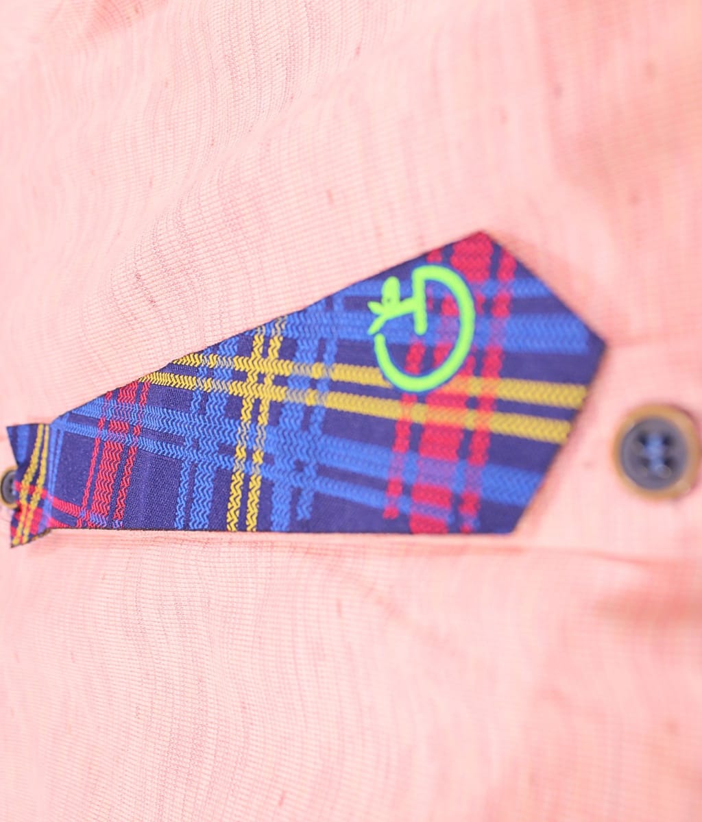 Little kangaroo Peach Melange Kids Shirt with Plaid Tie