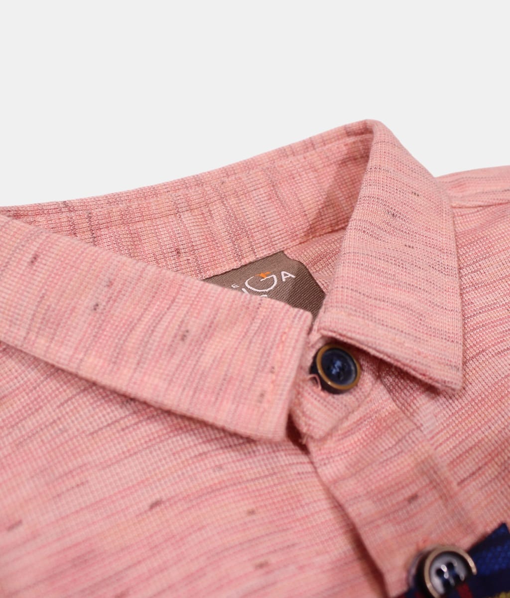 Little kangaroo Peach Melange Kids Shirt with Plaid Tie