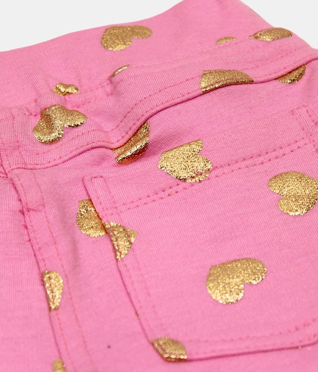 Tiny Girl Pink Gold Heart Print Girls Leggings