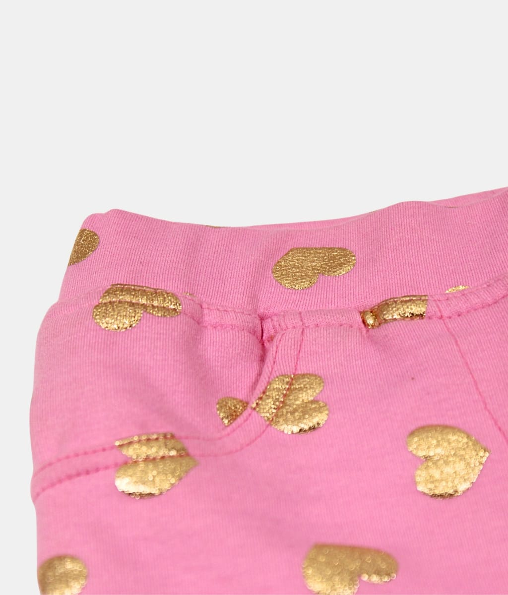 Tiny Girl Pink Gold Heart Print Girls Leggings