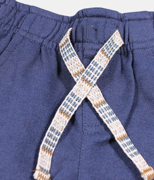 Navy Blue Kids Shorts with Patterned Drawstring