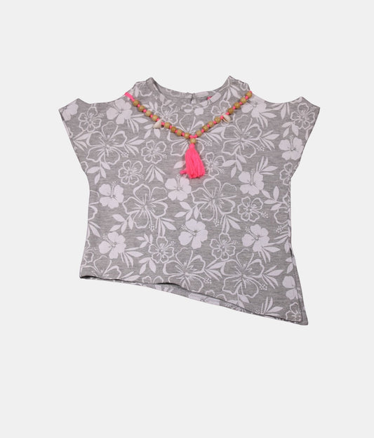 Play Grey Floral Girls Top with Beaded Necklace