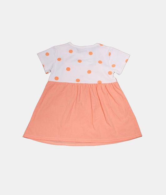 Dapp Peach Girls Dungaree Dress with Polka Dot White Top