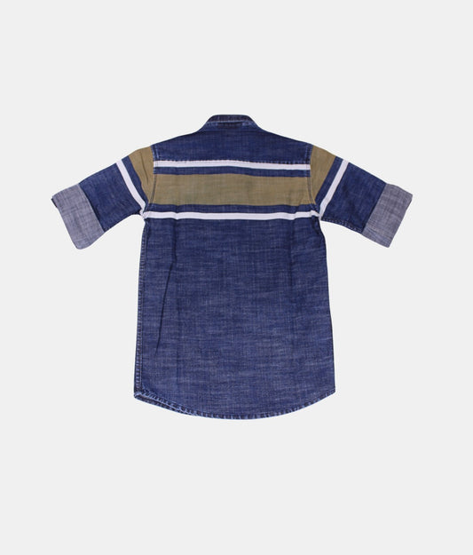 Danaboi Blue Striped Boys Denim Shirt