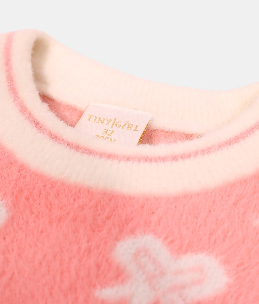 Tiny Girl Peach Bow Print Girls Sweater