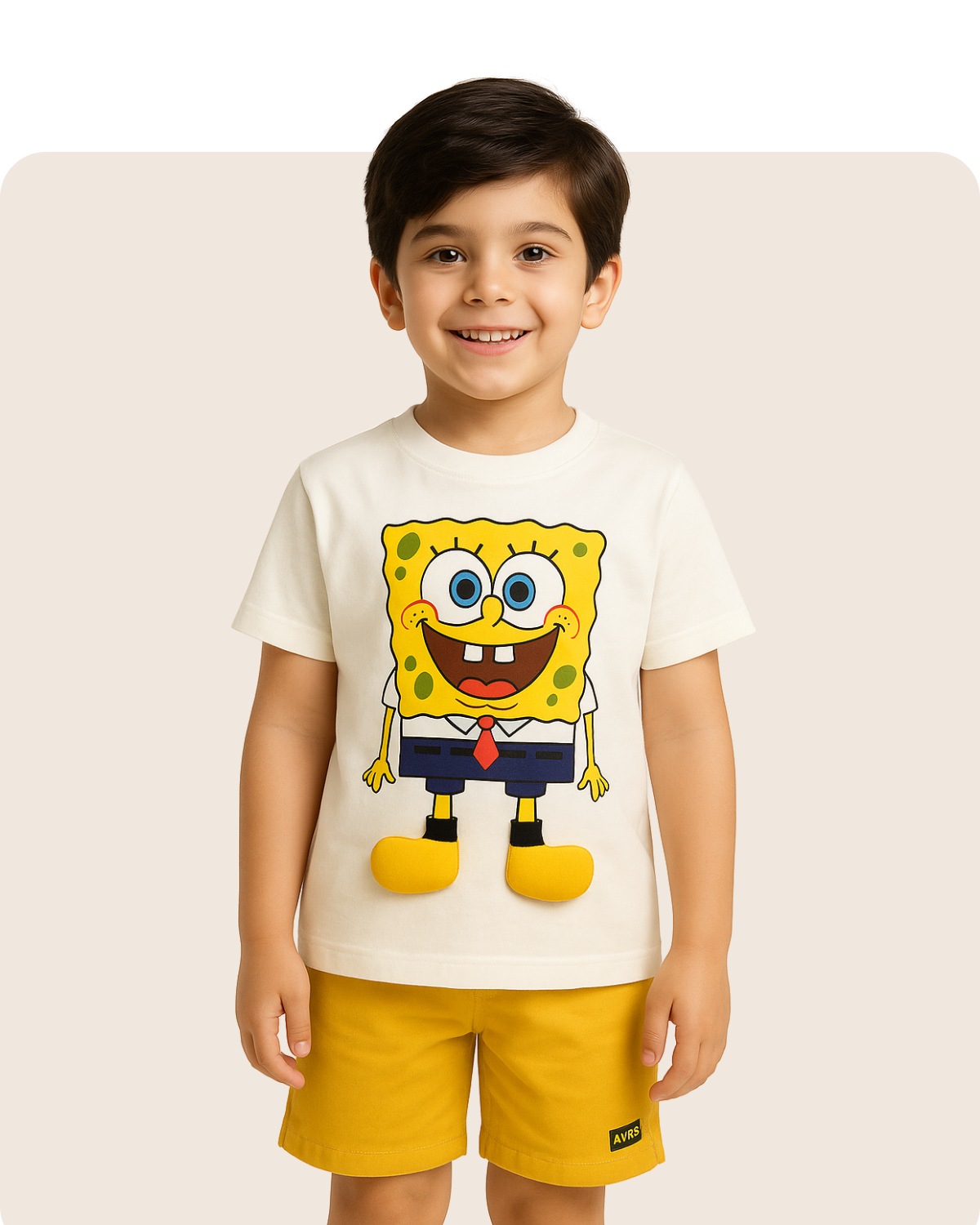 Yellow & Off-White Spongebob Boys Co-ord Set