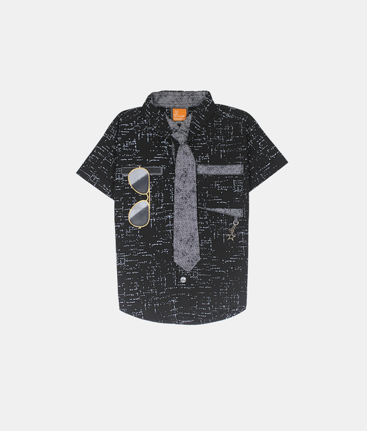 Little Kangaroos Black Printed Shirt with Tie & Sunglass Graphic