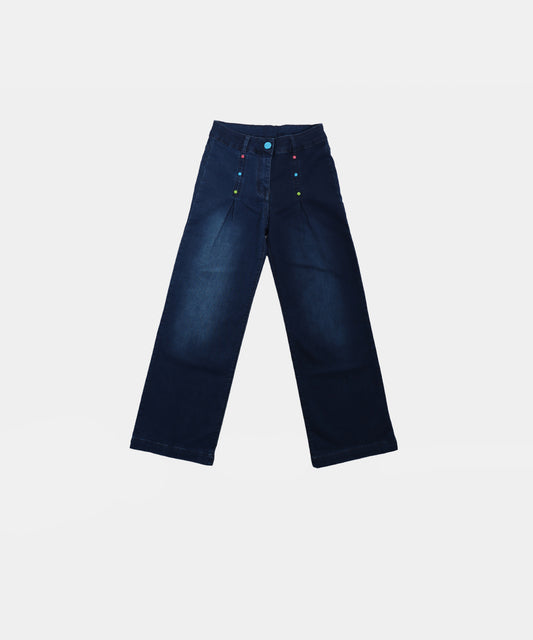 Tiny Girl Dark Blue Denim Pant with Color Button Detail