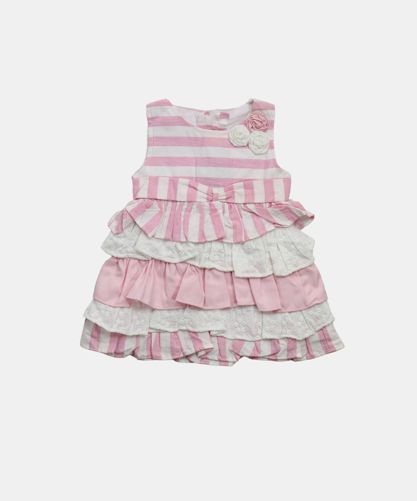 Tiny Girl Pink Striped Ruffled Baby Dress