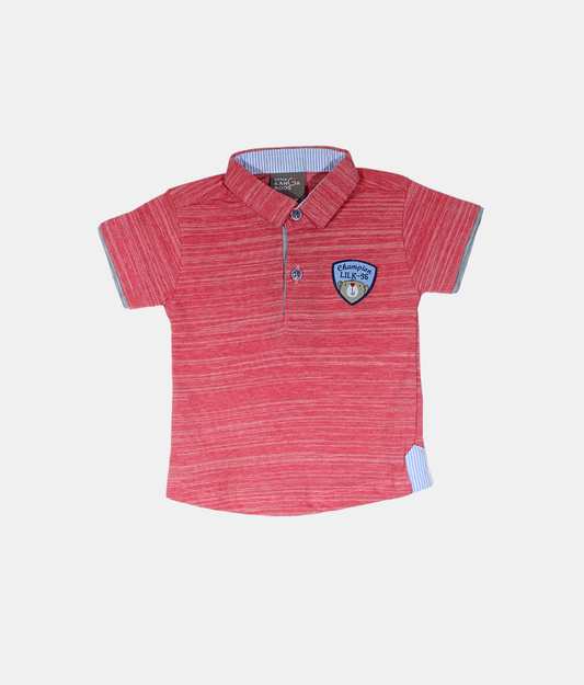 Little Kangaroos Red Melange Boys Polo T-Shirt