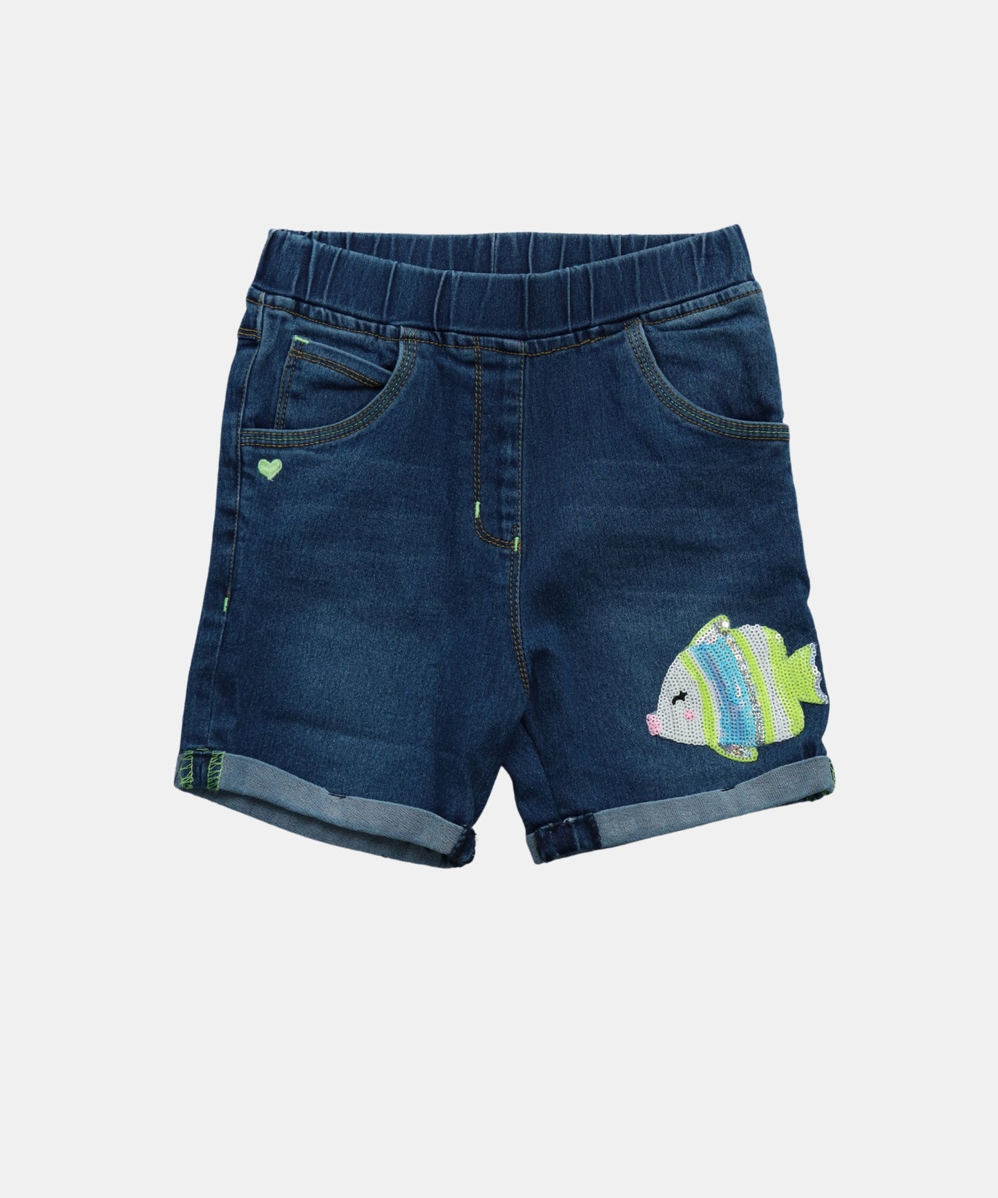 Tiny Girl Blue Denim Girls Shorts with Fish Applique