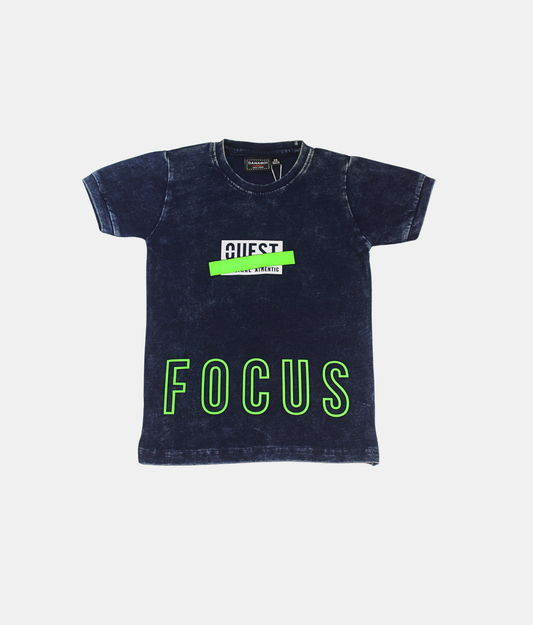 Danaboi  Dark Blue Acid Wash Boys T-Shirt with Neon Green Print