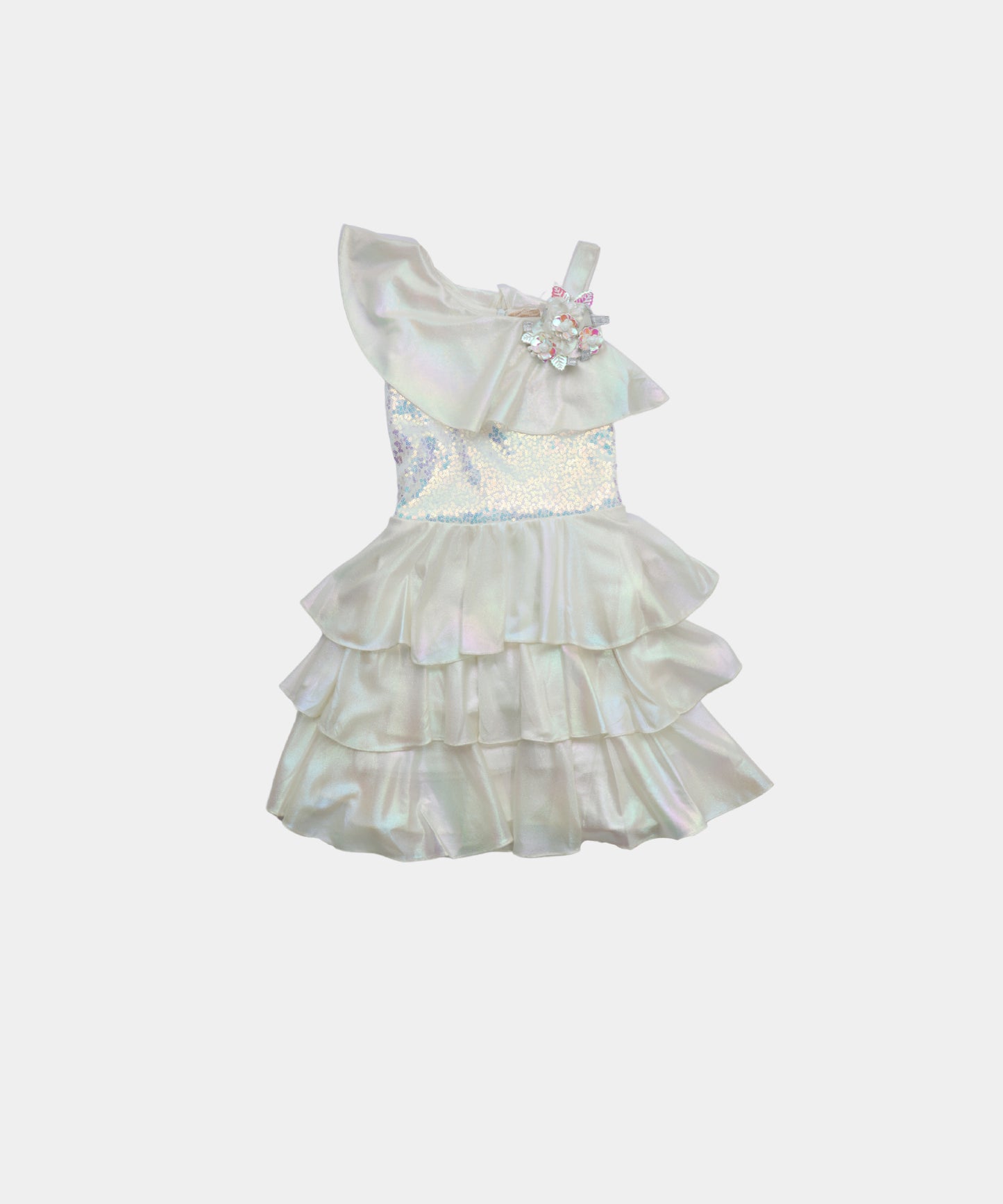 Tiny Girl One-Shoulder Shimmer Layered Dress for Girls