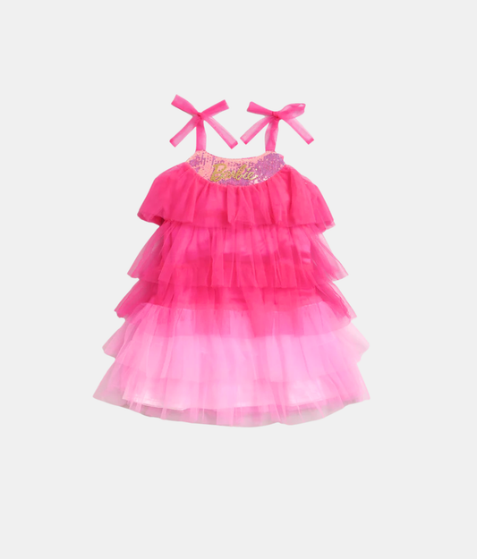 Tiny Girl Pink Layered Barbie Girls Dress
