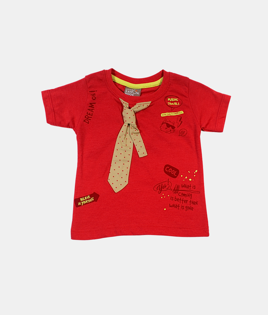 Little Kangaroos Red Boys T-Shirt with Tie Print