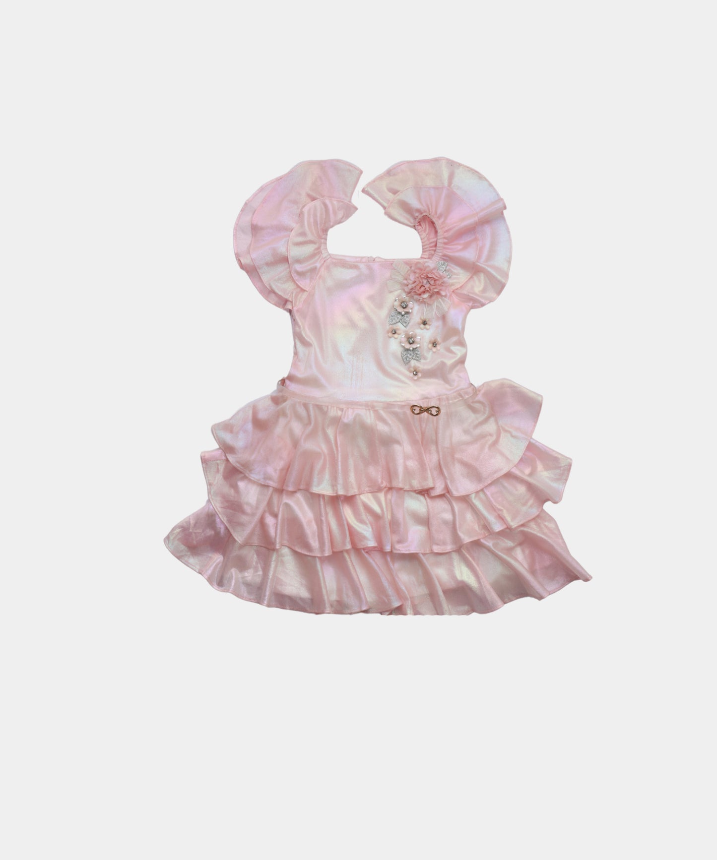 Tiny Girl Shimmery Baby Pink Girls Dress with Ruffles