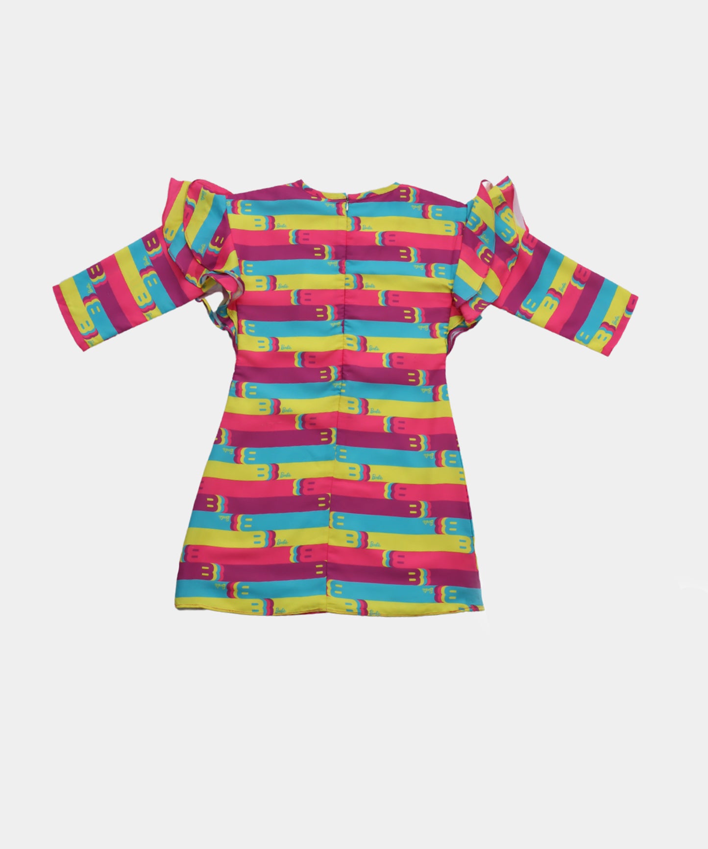 Tiny Girl Barbie Printed Girls Dress with Ruffle Sleeves