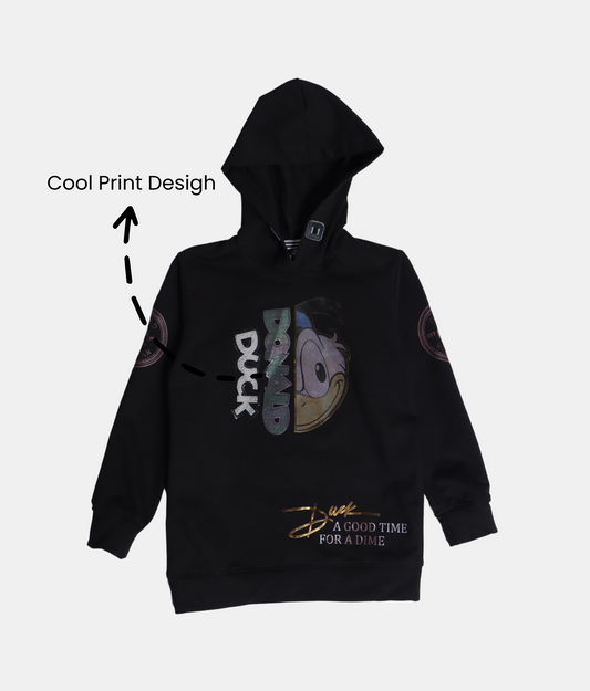 Danaboi Black Donald Duck Print Boys Hoodie