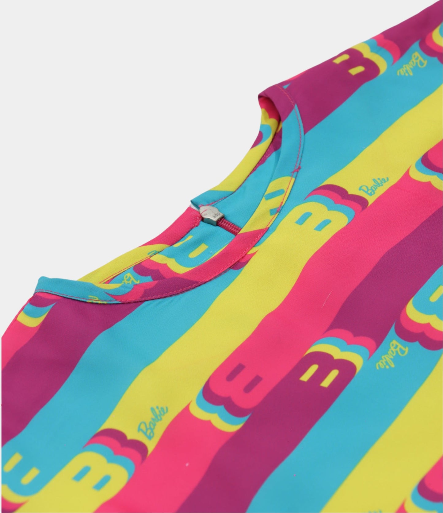 Tiny Girl Barbie Printed Girls Dress with Ruffle Sleeves