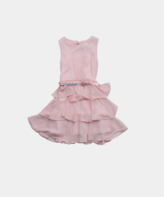 Tiny Girl Baby Pink Girls Dress with Frilled Hem