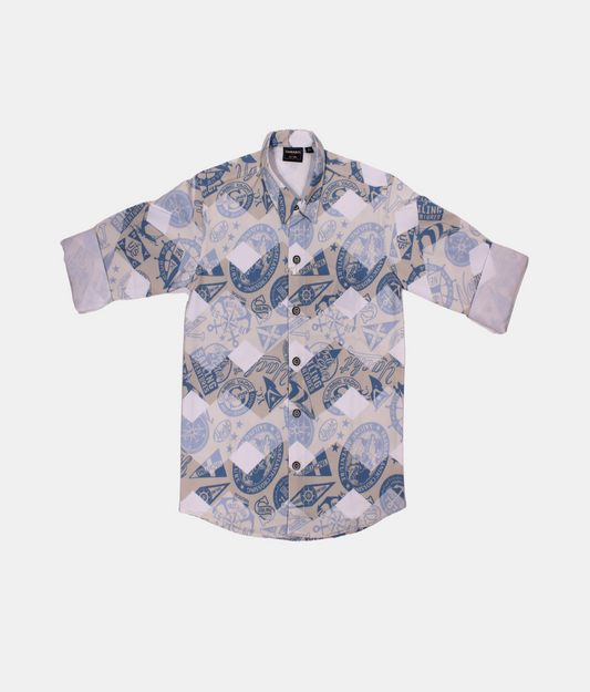 Danaboi Beige and Blue Nautical Print Boys Shirt