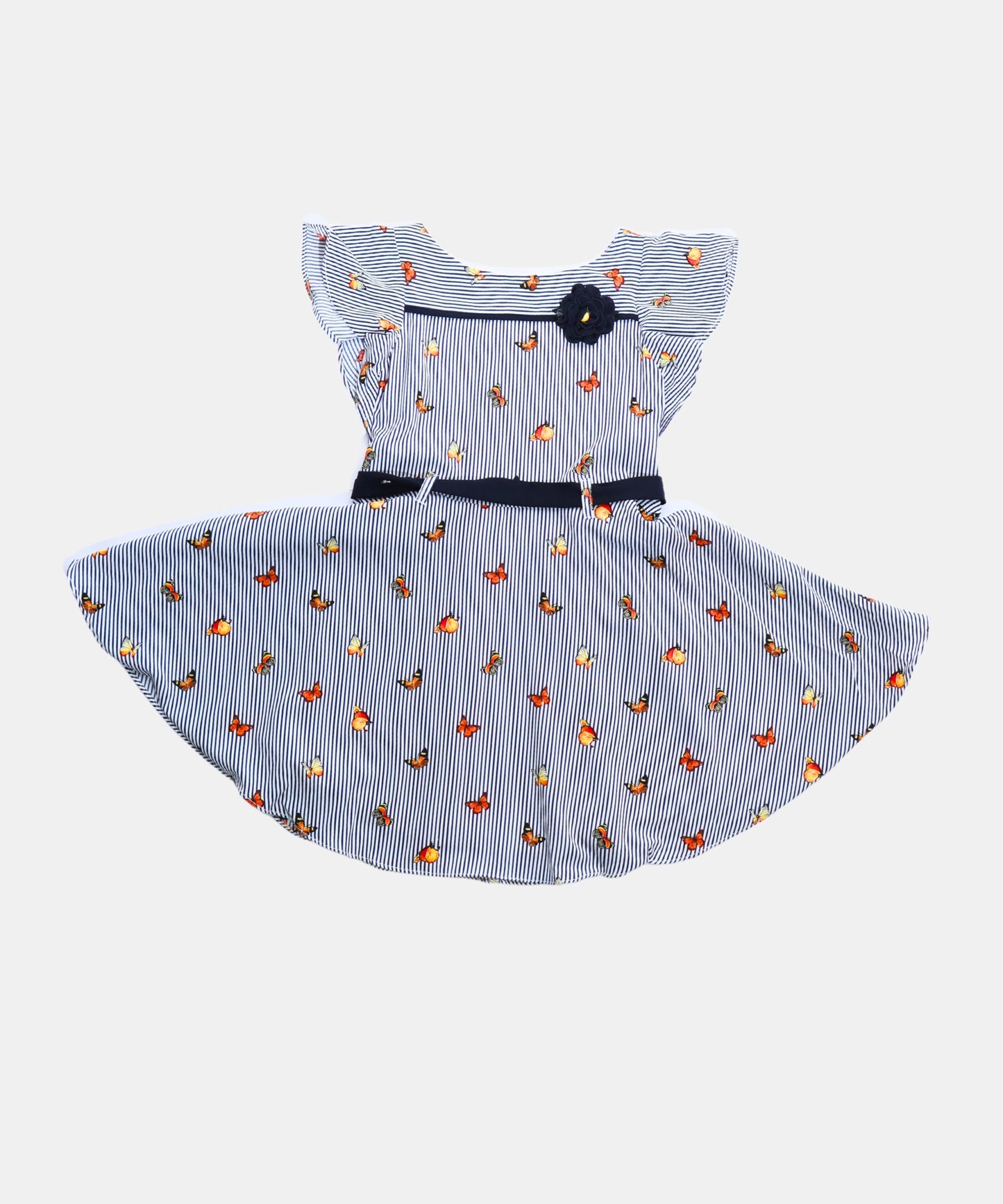 Tiny Girl Navy Striped Floral Girls Frock