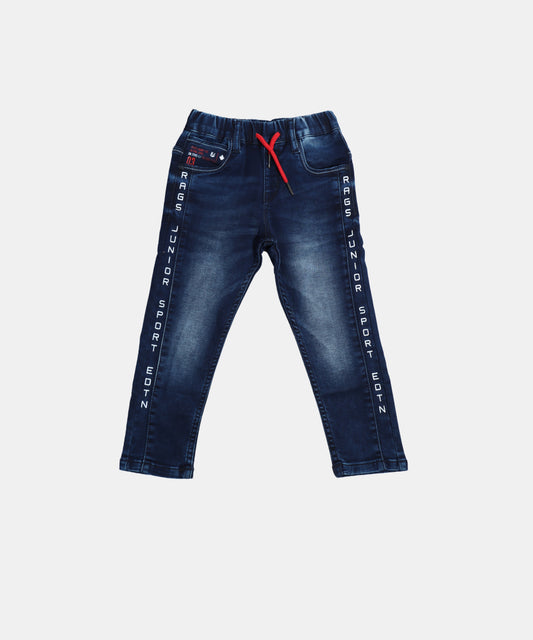 Rags Dark Blue Boys Jeans with Side Text Print