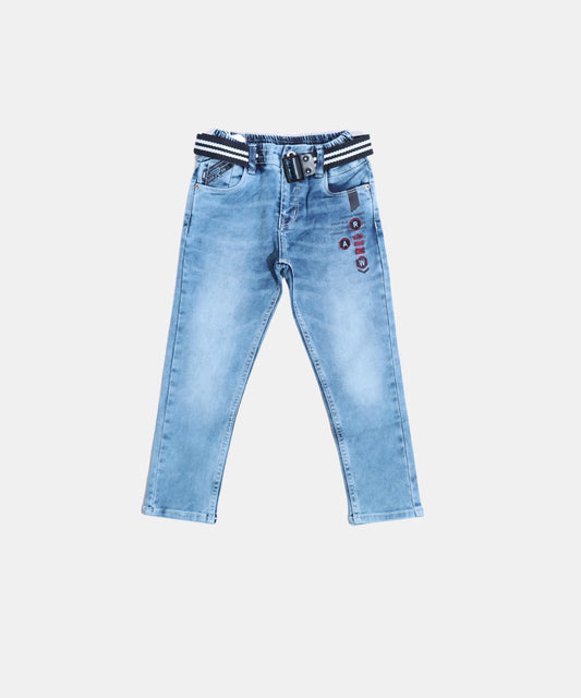 Rags Light Blue Boys Jeans with Printed Detail & Striped Belt