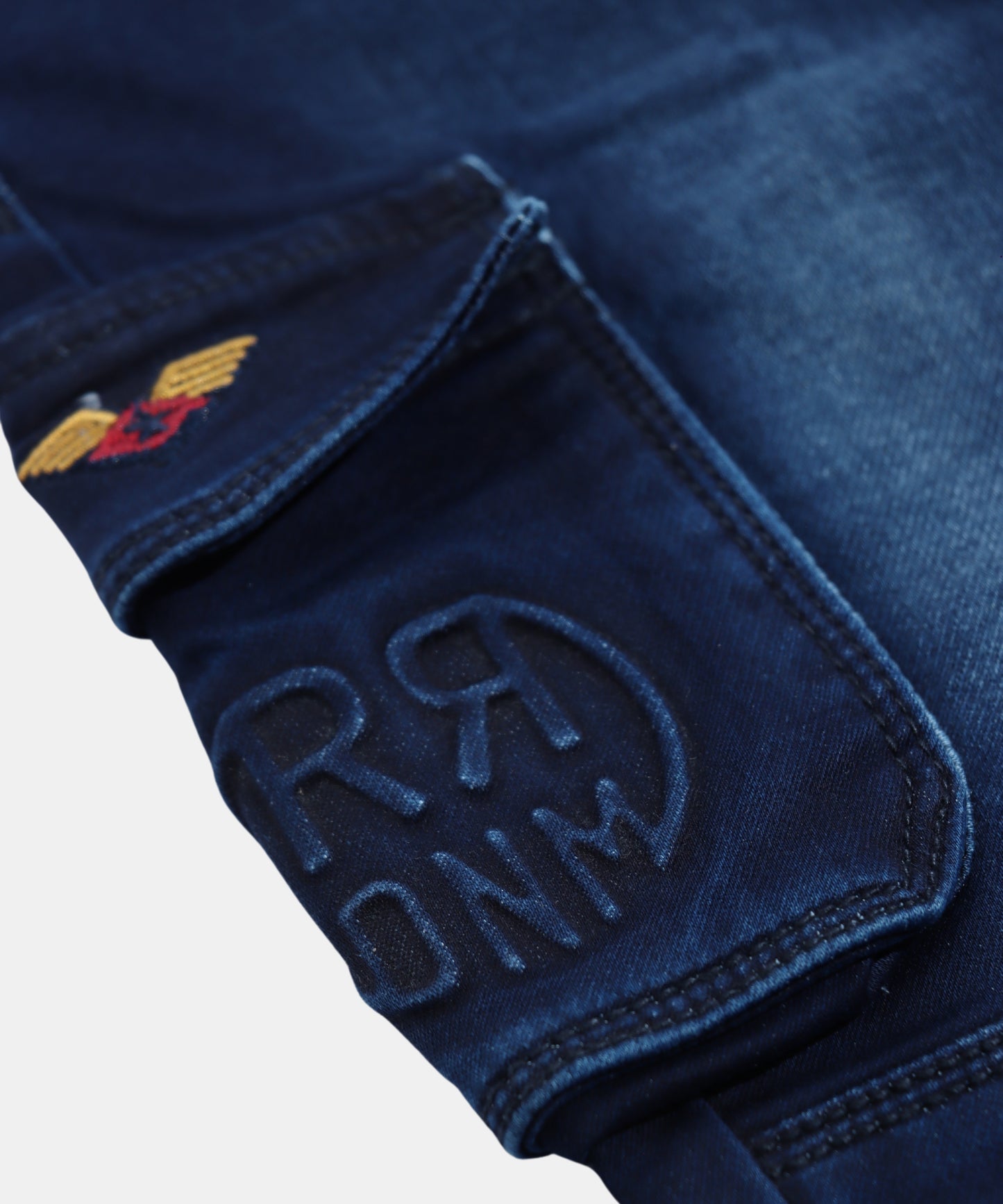 Rags Dark Blue Boys Cargo Jeans with Graphic Print & Belt