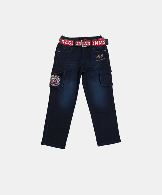 Rags Navy Blue Boys Cargo Jeans with Belt