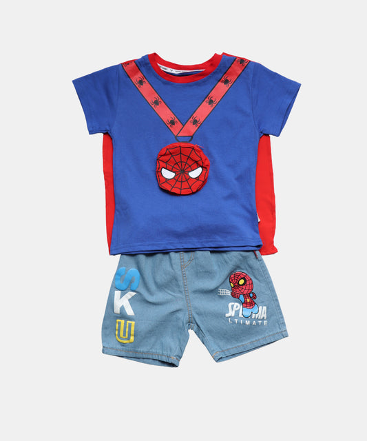 Dapp Kids Blue & Red Boys T-Shirt with Detachable Cape