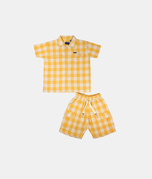 Oks Yellow Checked Boys Co-ord Set