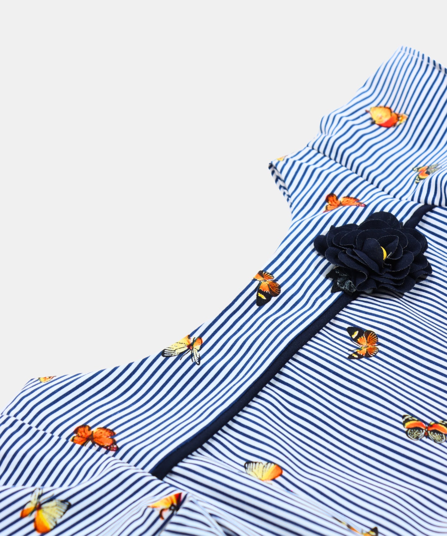 Tiny Girl Navy Striped Floral Girls Frock