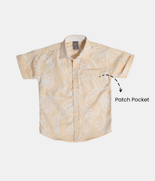Little Kangaroos Beige Printed Boys Short Shirt