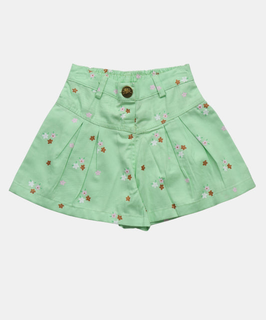 Tiny Girl Light Green Floral Girls Shorts