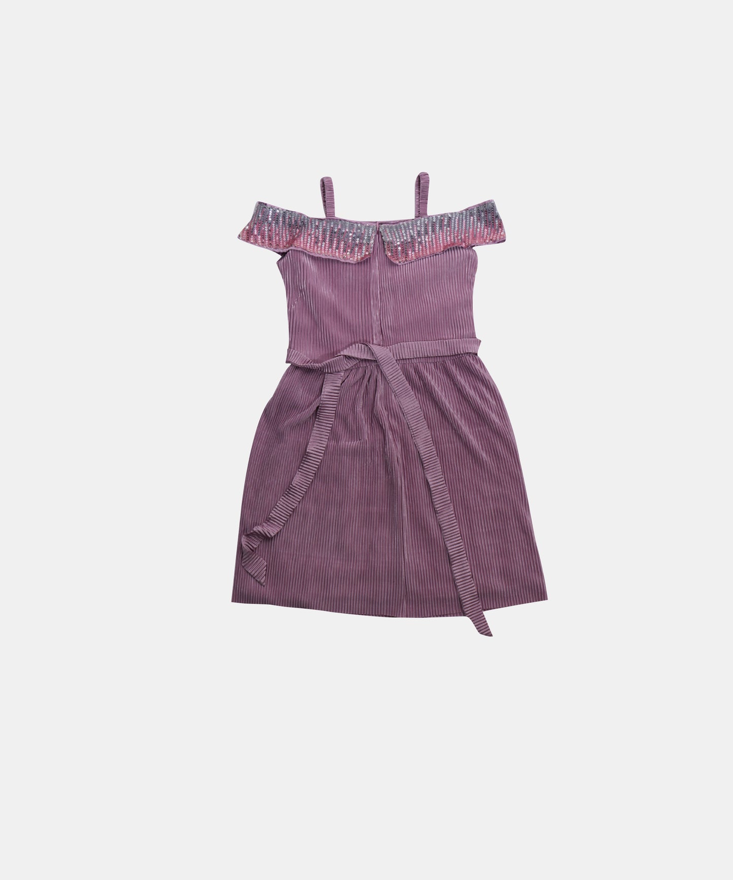 Tiny Gril Pink Sequin & Ribbed Off-Shoulder Girls Dress