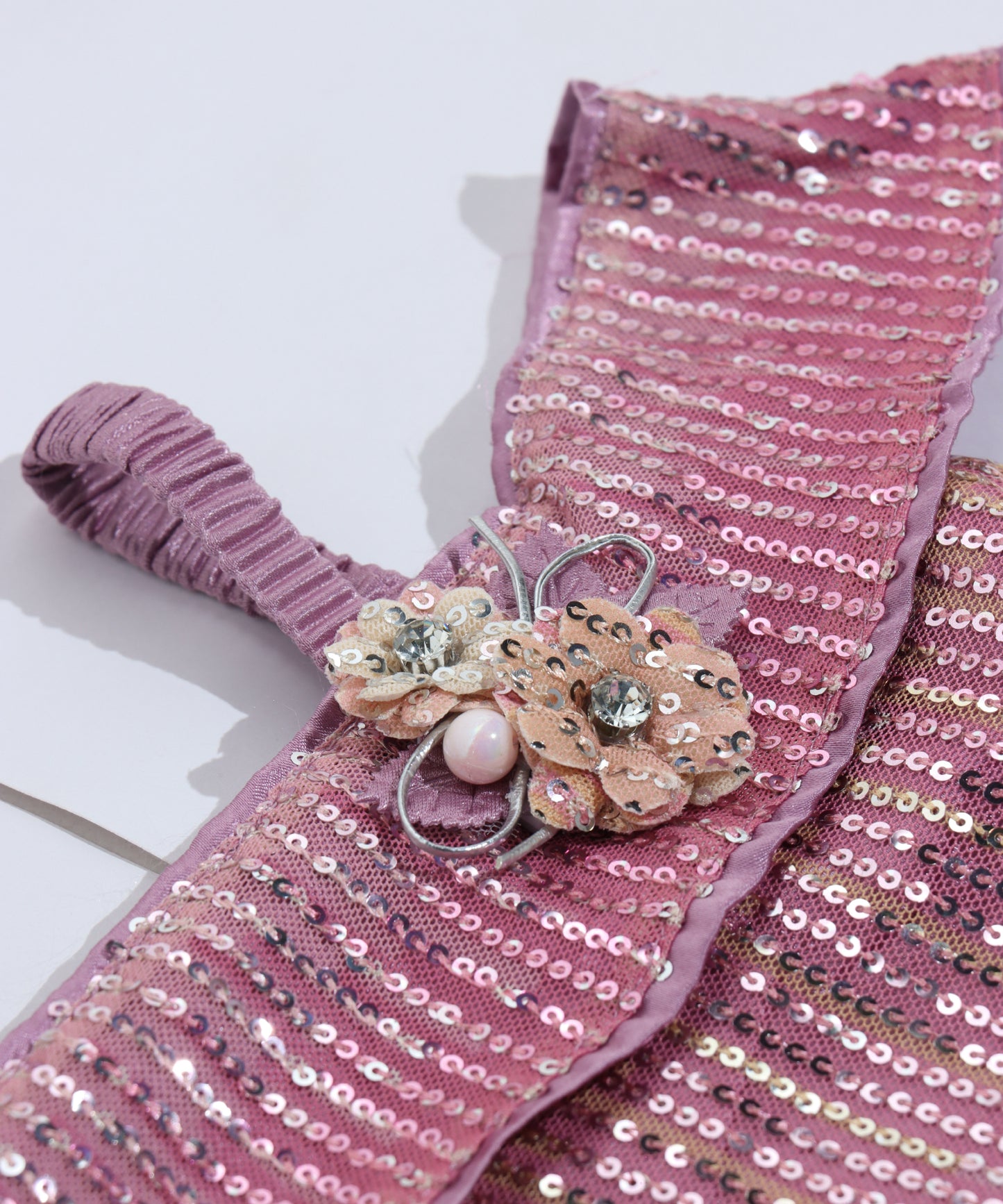 Tiny Gril Pink Sequin & Ribbed Off-Shoulder Girls Dress