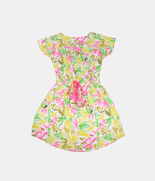 Tiny Girl Pink Yellow Floral Girls Dress