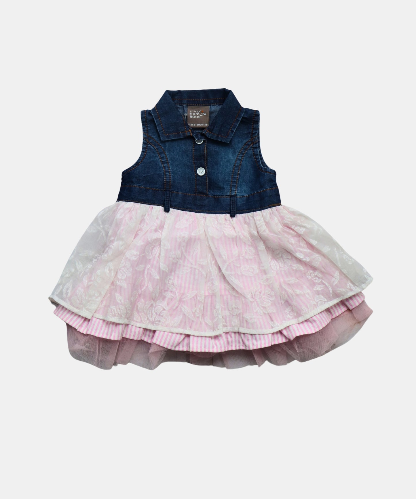 Tiny Girl Blue Denim & Pastel Ruffle Girls Dress