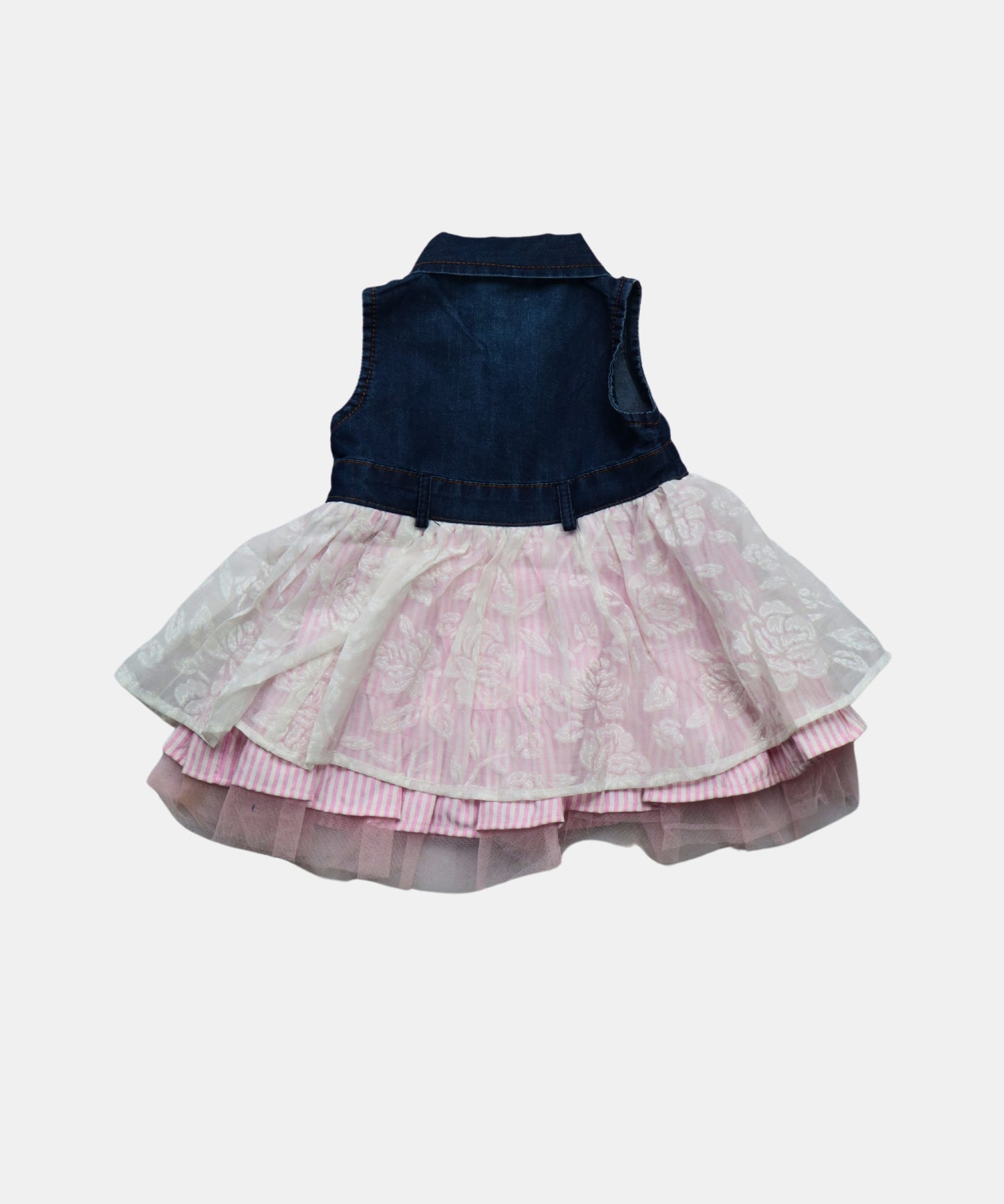 Tiny Girl Blue Denim & Pastel Ruffle Girls Dress