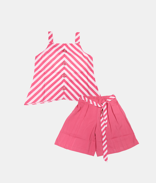 Tiny Girl Pink Stripe Girls Top & Shorts Set