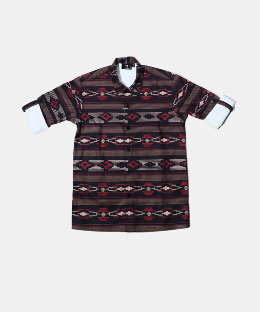 Danaboi Maroon & Charcoal Tribal Stripe Boys Shirt
