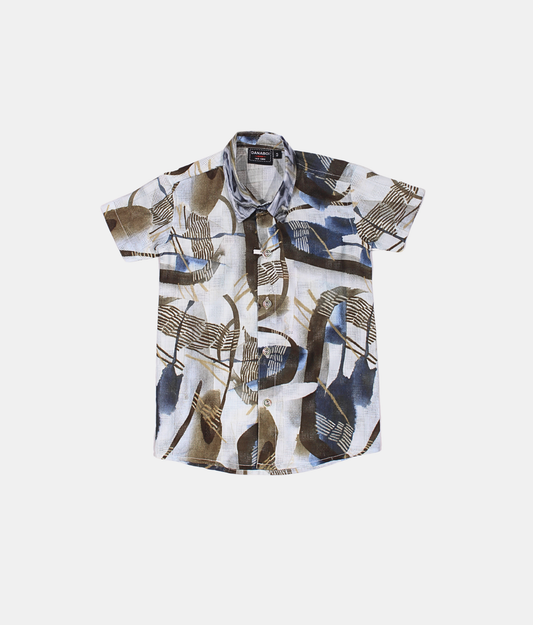 Danaboi Beige and Blue Abstract Print Boys Shirt