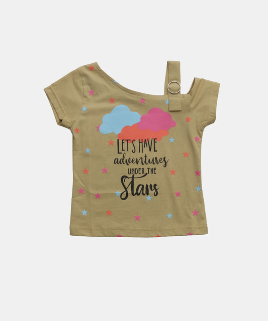 Tiny Girl  Mustard One Shoulder Printed Top