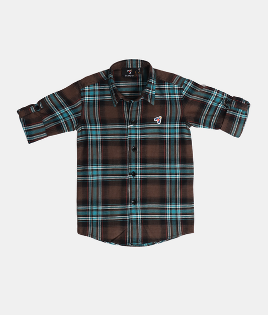 Danaboi Brown Checked Boys Long Sleeve Shirt