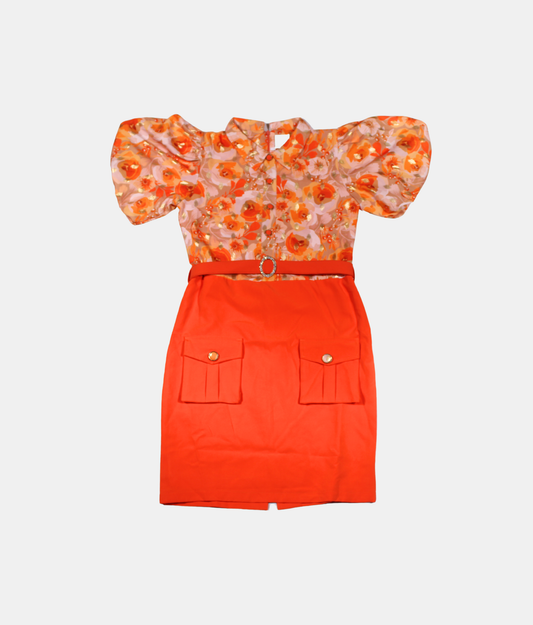 Tiny Girl Orange Floral Girls Dress