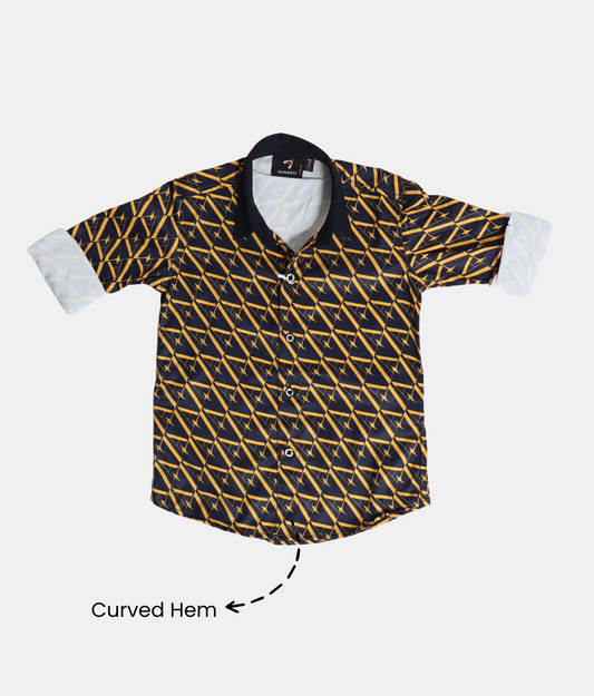 Danaboi Navy Yellow Geometric Printed Boys Long Slevee Shirt